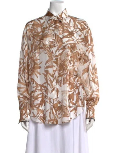 Pre-owned Brunello Cucinelli Silk Floral Print Blouse W/ Tags In Brown