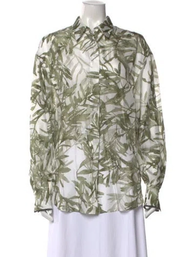 Pre-owned Brunello Cucinelli Silk Floral Print Blouse W/ Tags In Green