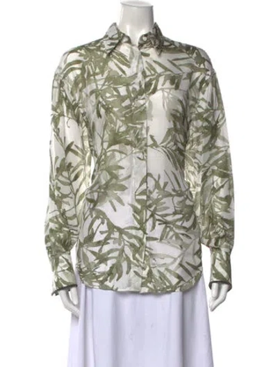 Pre-owned Brunello Cucinelli Silk Floral Print Blouse W/ Tags In Green