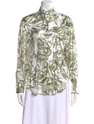 Pre-owned Brunello Cucinelli Silk Floral Print Blouse W/ Tags In Green