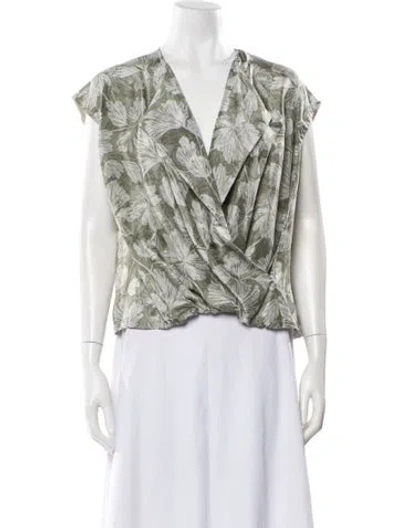 Pre-owned Brunello Cucinelli Silk Floral Print Blouse W/ Tags In Green