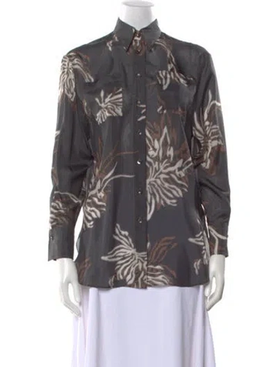 Pre-owned Brunello Cucinelli Silk Floral Print Blouse W/ Tags In Multi
