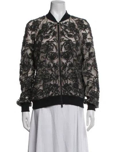 Pre-owned Brunello Cucinelli Silk Floral Print Bomber Jacket In Grey