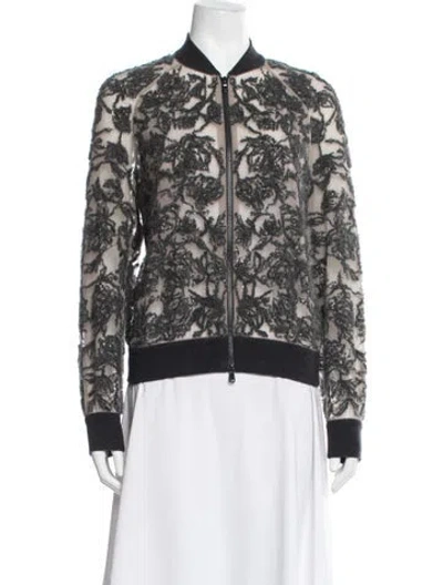 Pre-owned Brunello Cucinelli Silk Floral Print Bomber Jacket In Grey