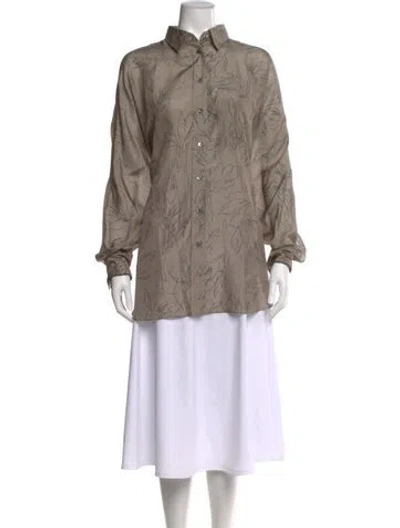 Pre-owned Brunello Cucinelli Silk Floral Print Button-up Top In Neutral