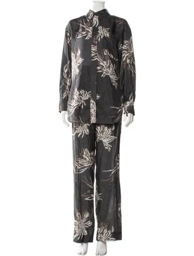 Pre-owned Brunello Cucinelli Silk Floral Print Jumpsuit In Gray