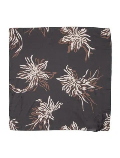 Pre-owned Brunello Cucinelli Silk Floral Print Scarf W/ Tags In Gray