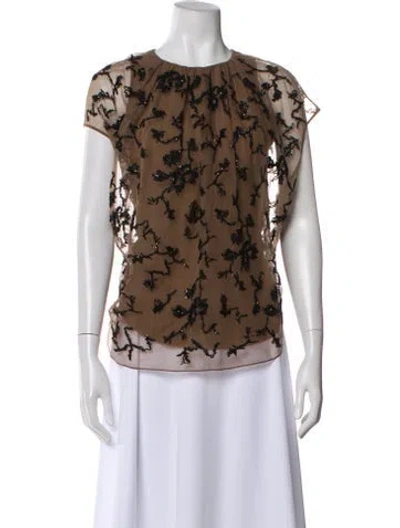 Pre-owned Brunello Cucinelli Silk Floral Print Top W/ Tags In Brown