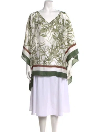 Pre-owned Brunello Cucinelli Silk Floral Print Tunic W/ Tags In Green