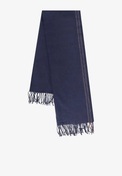 Brunello Cucinelli Silk Fringe Scarf In Blue