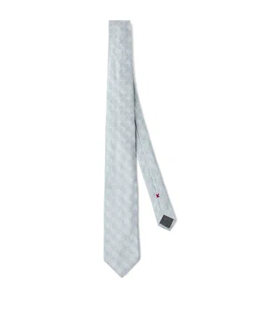 Brunello Cucinelli Silk Geometric Jacquard Tie In Grey
