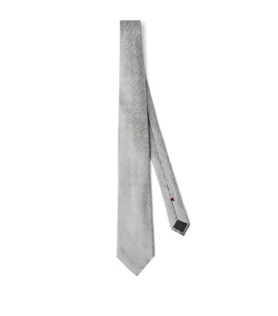Brunello Cucinelli Silk Geometric Jacquard Tie In White