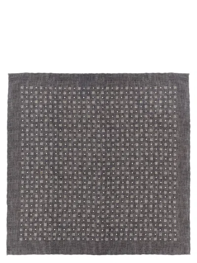 Brunello Cucinelli Silk Geometric Pattern Clutch In Gray
