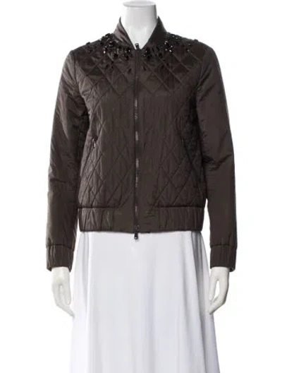 Pre-owned Brunello Cucinelli Silk Graphic Print Bomber Jacket In Brown