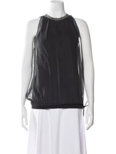 Pre-owned Brunello Cucinelli Silk Halterneck Top In Gray