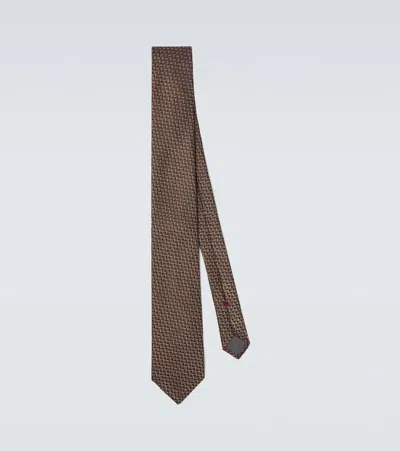 Brunello Cucinelli Silk Jacquard Tie In Brown