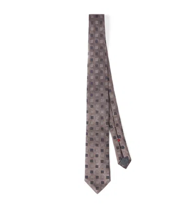 Brunello Cucinelli Silk Jacquard Tie In Brown