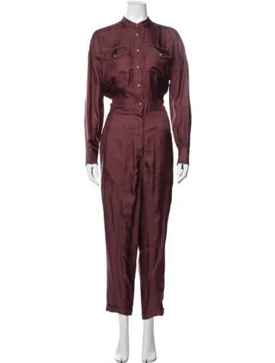 Pre-owned Brunello Cucinelli Silk Jumpsuit In Burgundy