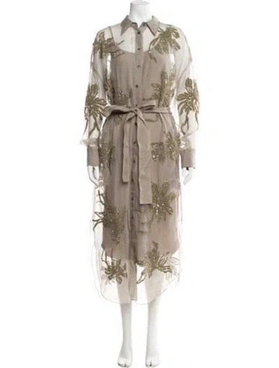 Pre-owned Brunello Cucinelli Silk Knee-length Dress In Gray