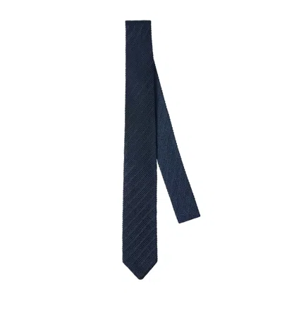 Brunello Cucinelli Silk Knitted Striped Tie In Blue