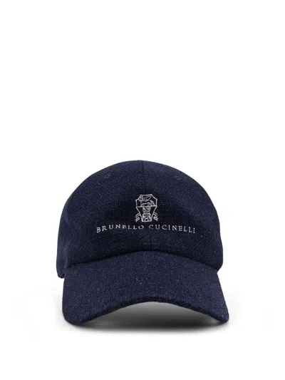 Brunello Cucinelli Silk, Linen And Wool Hat In Blue