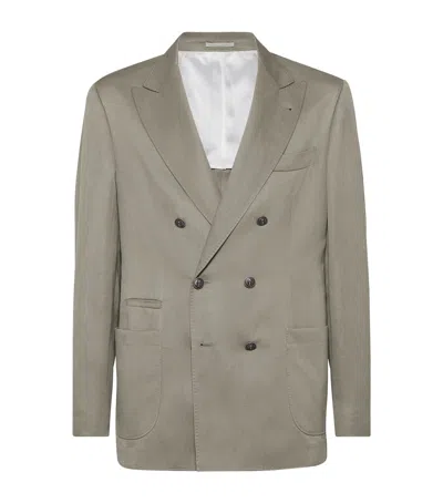 Brunello Cucinelli Silk-linen Blazer In Brown
