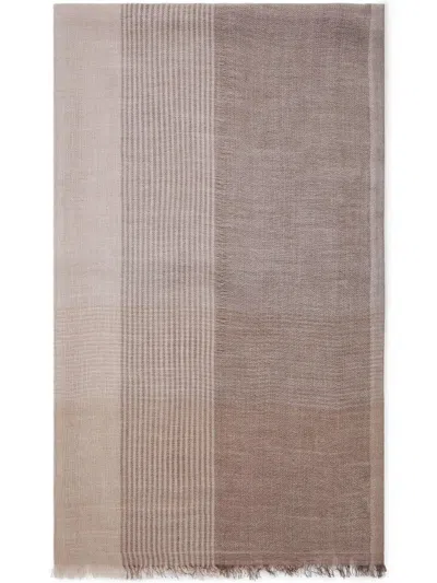 Brunello Cucinelli Silk Linen Chevron Scarf In Brown