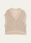 Brunello Cucinelli Silk Linen Diamond Net Knit Sweater In C9593 Quarzo