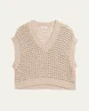 Brunello Cucinelli Silk Linen Diamond Net Knit Sweater In Quarzo