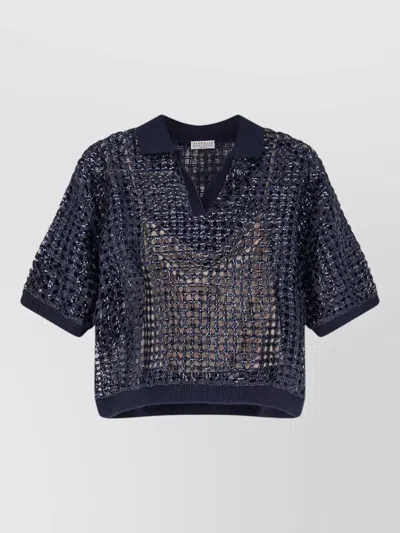 Brunello Cucinelli Silk Linen Sweater Sequin Embroidery Design In Multi