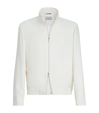 Brunello Cucinelli Silk-linen-wool Bomber Jacket In White