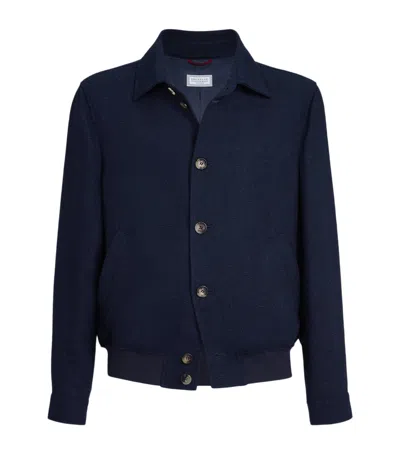 Brunello Cucinelli Silk-linen-wool Overshirt In Blue