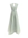 Brunello Cucinelli V-neck Flowing Silk Long Dress