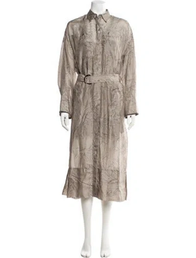 Pre-owned Brunello Cucinelli Silk Long Dress In Gray