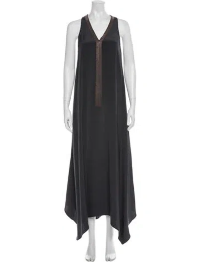 Pre-owned Brunello Cucinelli Silk Long Dress In Gray