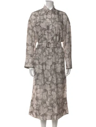 Pre-owned Brunello Cucinelli Silk Long Dress In Gray