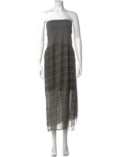 Pre-owned Brunello Cucinelli Silk Long Dress In Green