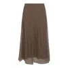 Brunello Cucinelli Women Brown Shiny Waistband Pleated Midi Skirt In Brown
