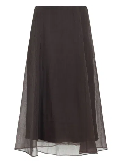 Brunello Cucinelli Silk Long Skirt In Brown