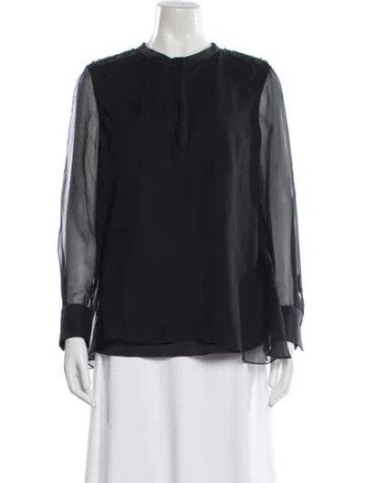 Pre-owned Brunello Cucinelli Silk Long Sleeve Blouse In Blue