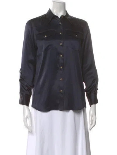 Pre-owned Brunello Cucinelli Silk Long Sleeve Blouse In Blue
