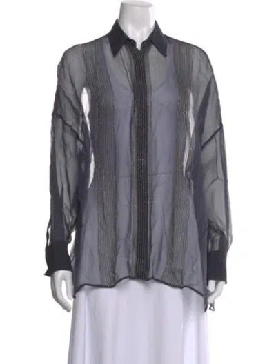 Pre-owned Brunello Cucinelli Silk Long Sleeve Blouse In Blue