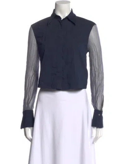 Pre-owned Brunello Cucinelli Silk Long Sleeve Blouse In Blue