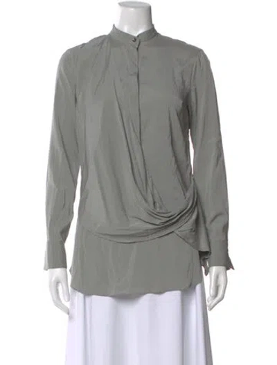 Pre-owned Brunello Cucinelli Silk Long Sleeve Blouse In Gray
