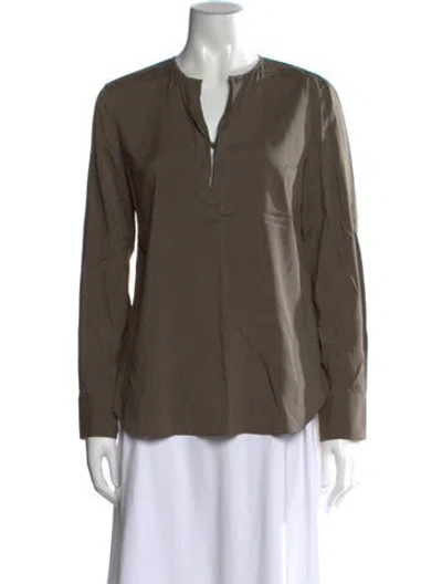 Pre-owned Brunello Cucinelli Silk Long Sleeve Blouse In Green