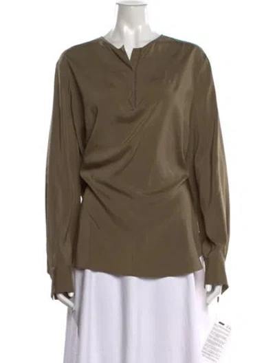 Pre-owned Brunello Cucinelli Silk Long Sleeve Blouse In Green