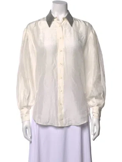 Pre-owned Brunello Cucinelli Silk Long Sleeve Blouse In Neutral