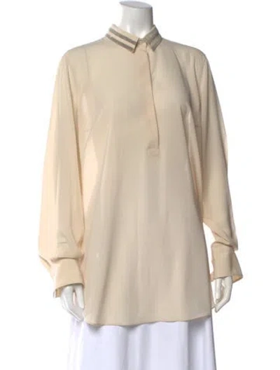 Pre-owned Brunello Cucinelli Silk Long Sleeve Blouse In Neutral