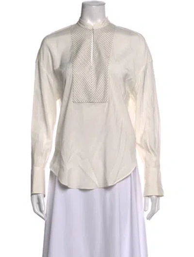 Pre-owned Brunello Cucinelli Silk Long Sleeve Blouse In Neutrals