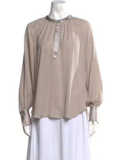 Pre-owned Brunello Cucinelli Silk Long Sleeve Blouse In Neutrals